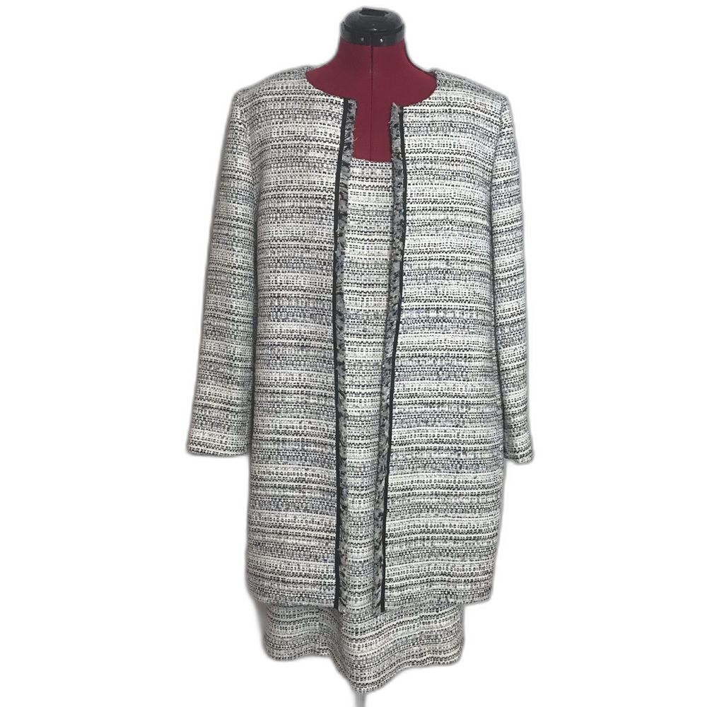 Tahari ASL Long Jacket Dress Size 14 Black & White 2-Piece Set Jacket & Dress
